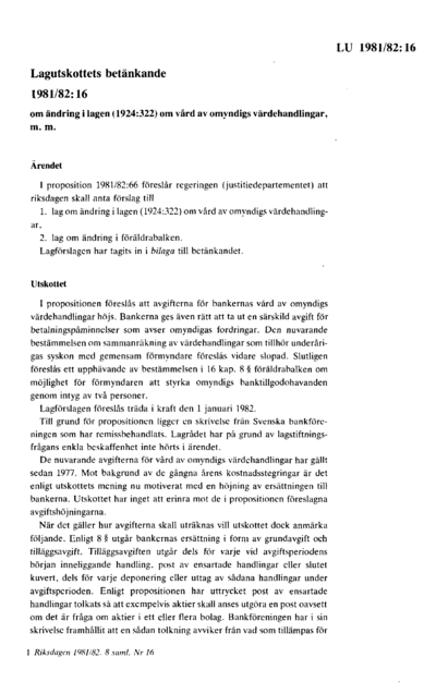 Omslaget till bet. 1981/82:LU16