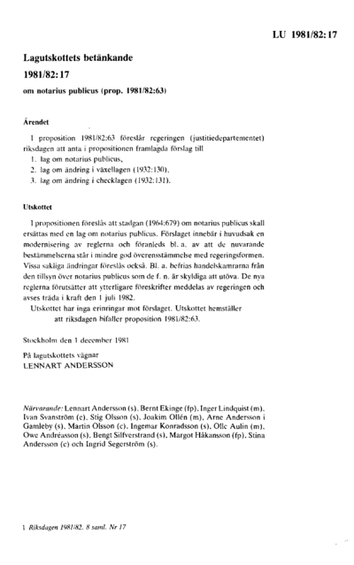 Omslaget till bet. 1981/82:LU17