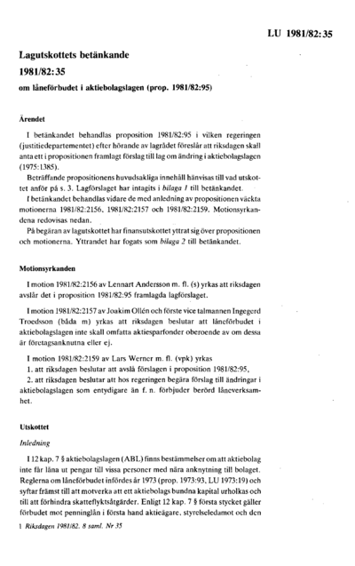 Omslaget till bet. 1981/82:LU35