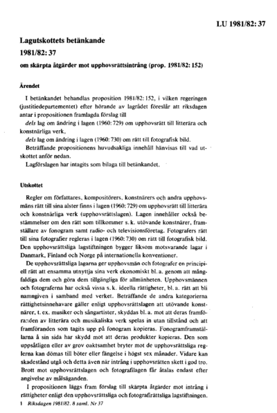 Omslaget till bet. 1981/82:LU37