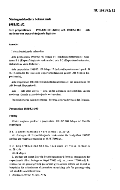 Omslaget till bet. 1981/82:NU52