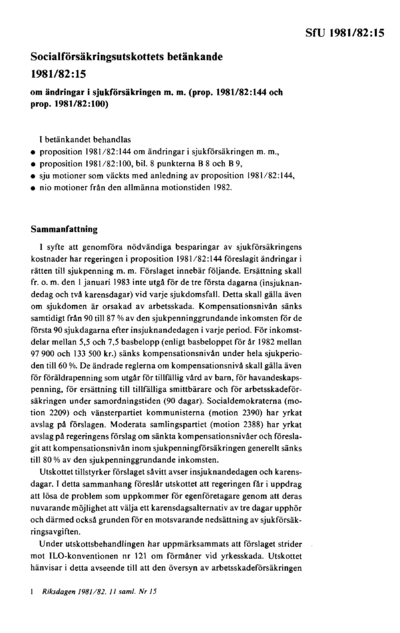 Omslaget till bet. 1981/82:SfU15