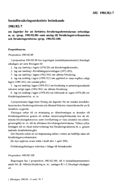 Omslaget till bet. 1981/82:SfU7