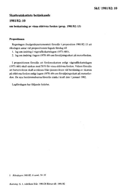 Omslaget till bet. 1981/82:SkU10