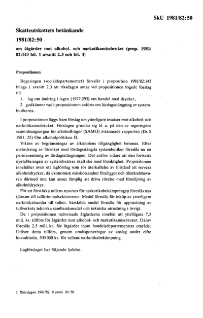Omslaget till bet. 1981/82:SkU50