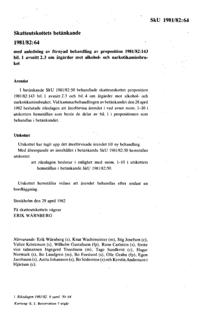 Omslaget till bet. 1981/82:SkU64