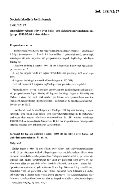 Omslaget till bet. 1981/82:SoU27