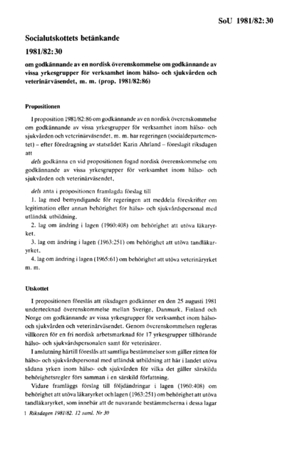 Omslaget till bet. 1981/82:SoU30