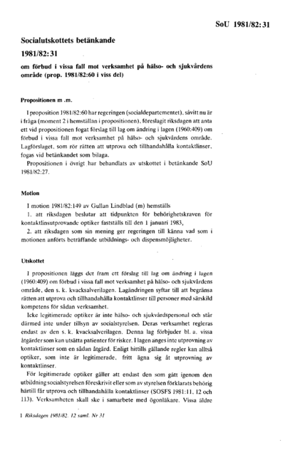 Omslaget till bet. 1981/82:SoU31