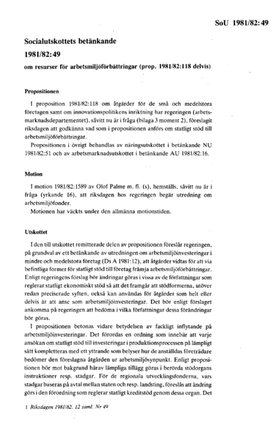 Omslaget till bet. 1981/82:SoU49
