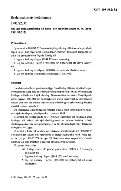 Omslaget till bet. 1981/82:SoU52