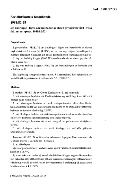Omslaget till bet. 1981/82:SoU53
