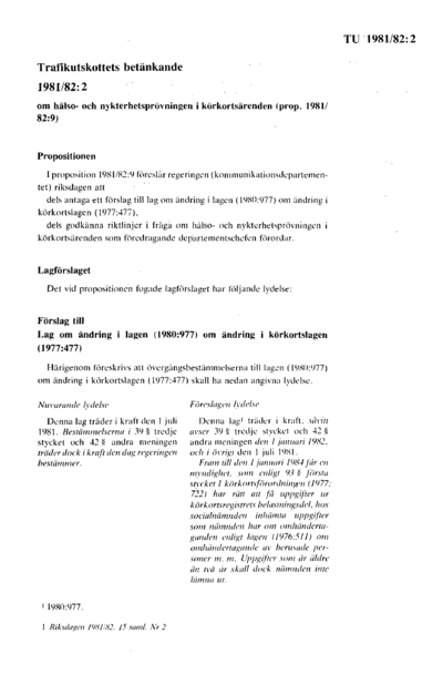 Omslaget till bet. 1981/82:TU2