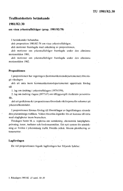 Omslaget till bet. 1981/82:TU30