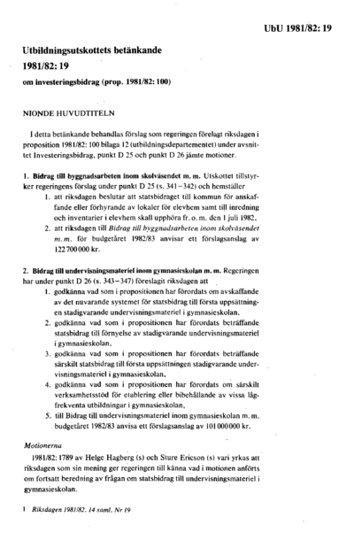 Omslaget till bet. 1981/82:UbU19