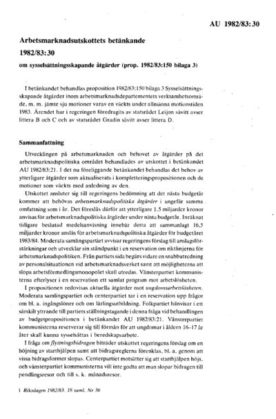 Omslaget till bet. 1982/83:AU30