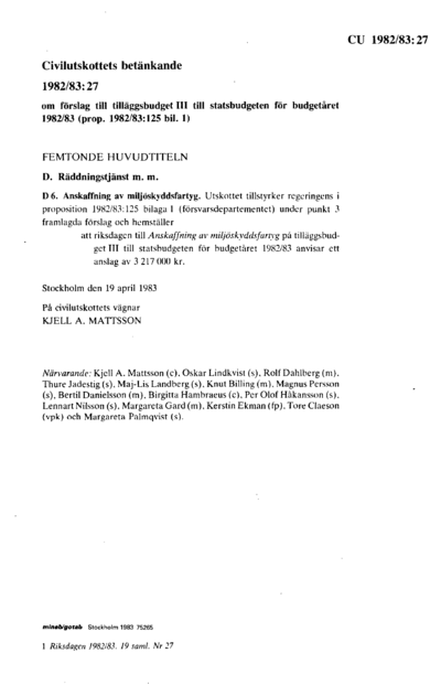 Omslaget till bet. 1982/83:CU27
