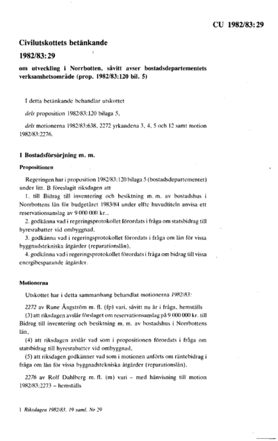 Omslaget till bet. 1982/83:CU29