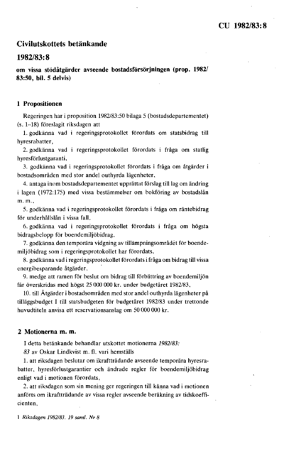 Omslaget till bet. 1982/83:CU8