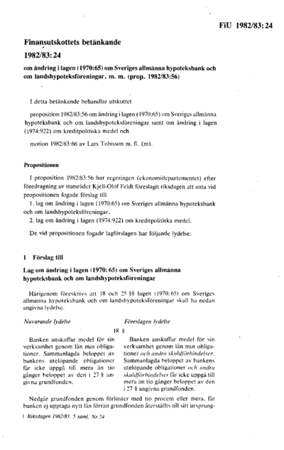 Omslaget till bet. 1982/83:FiU24