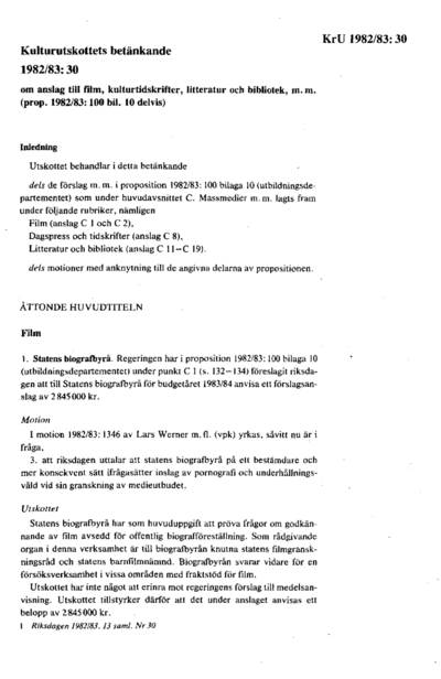 Omslaget till bet. 1982/83:KrU30