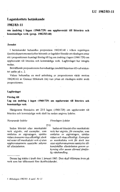 Omslaget till bet. 1982/83:LU11