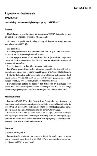 Omslaget till bet. 1982/83:LU15
