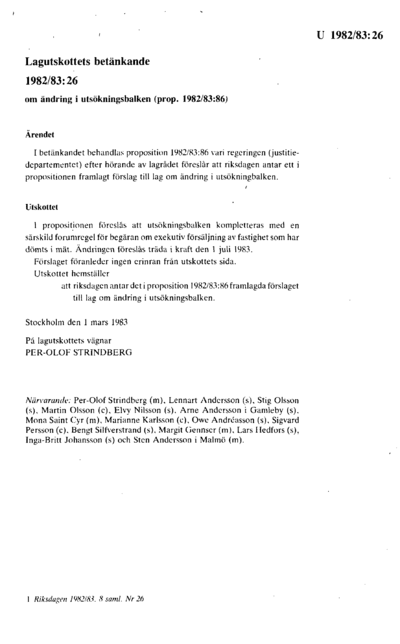 Omslaget till bet. 1982/83:LU26