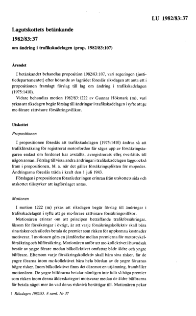 Omslaget till bet. 1982/83:LU37
