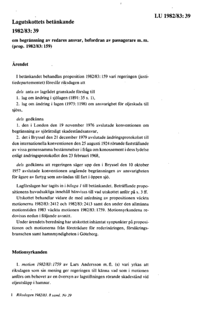 Omslaget till bet. 1982/83:LU39