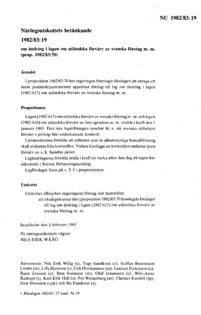 Omslaget till bet. 1982/83:NU19