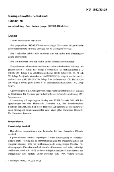 Omslaget till bet. 1982/83:NU38