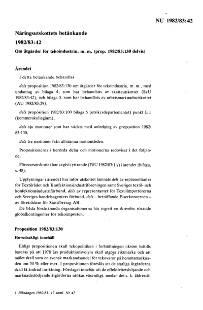 Omslaget till bet. 1982/83:NU42