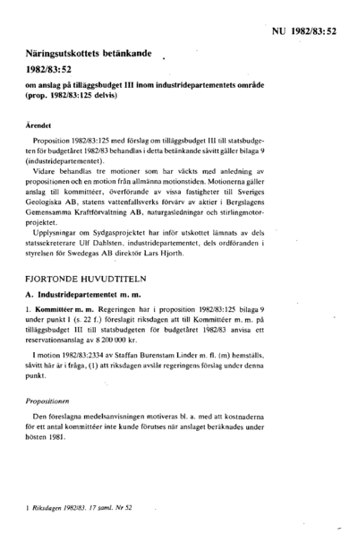 Omslaget till bet. 1982/83:NU52