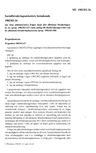 Omslaget till bet. 1982/83:SfU24