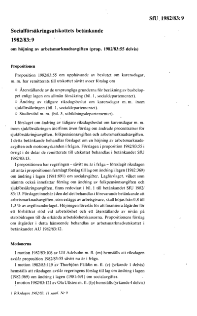 Omslaget till bet. 1982/83:SfU9