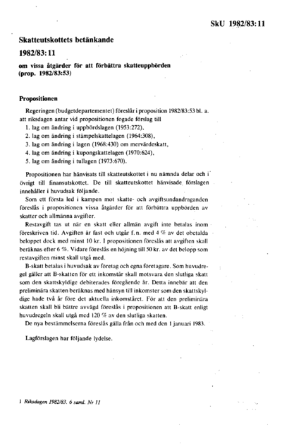 Omslaget till bet. 1982/83:SkU11