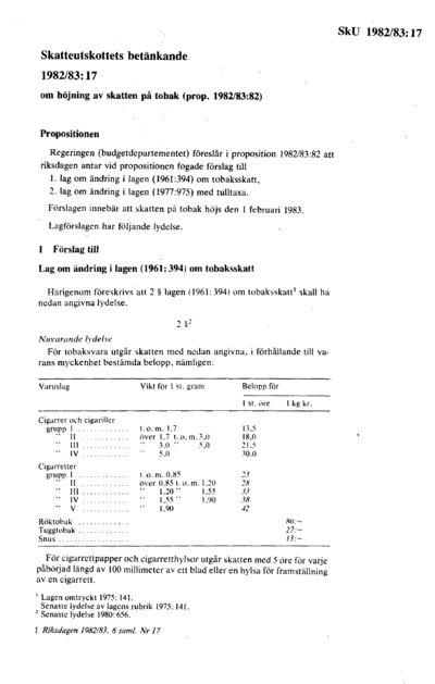 Omslaget till bet. 1982/83:SkU17