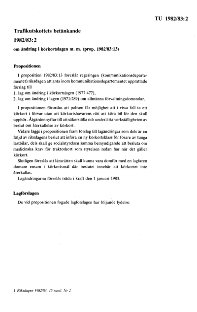 Omslaget till bet. 1982/83:TU2