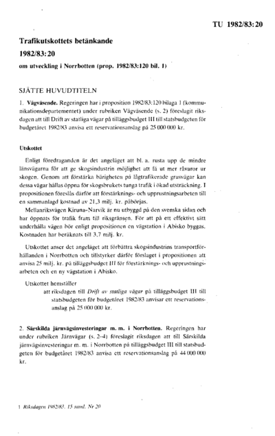 Omslaget till bet. 1982/83:TU20