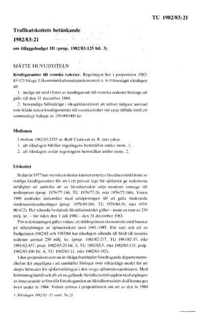 Omslaget till bet. 1982/83:TU21