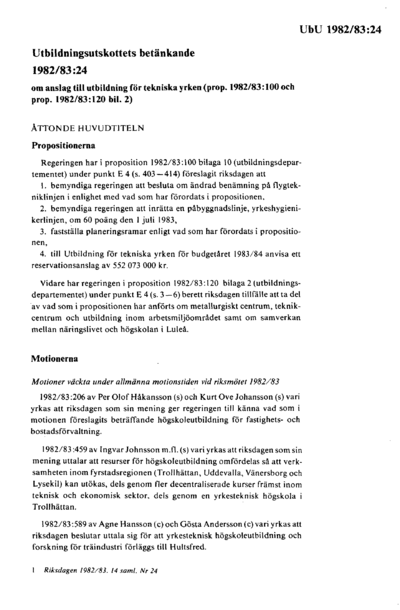 Omslaget till bet. 1982/83:UbU24