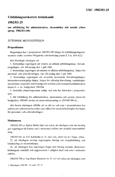 Omslaget till bet. 1982/83:UbU25