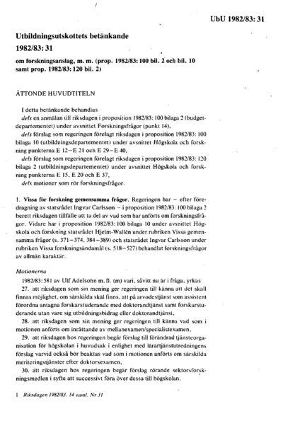 Omslaget till bet. 1982/83:UbU31