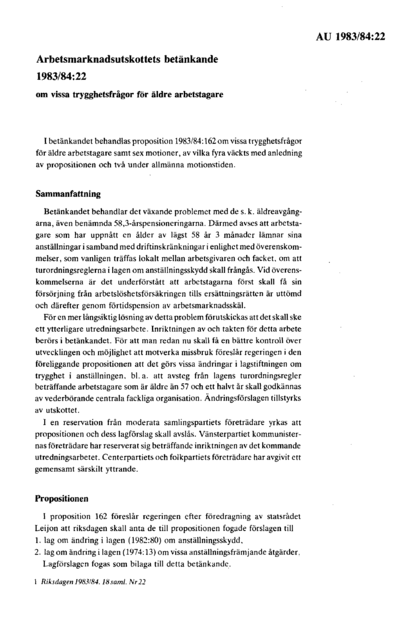 Omslaget till bet. 1983/84:AU22