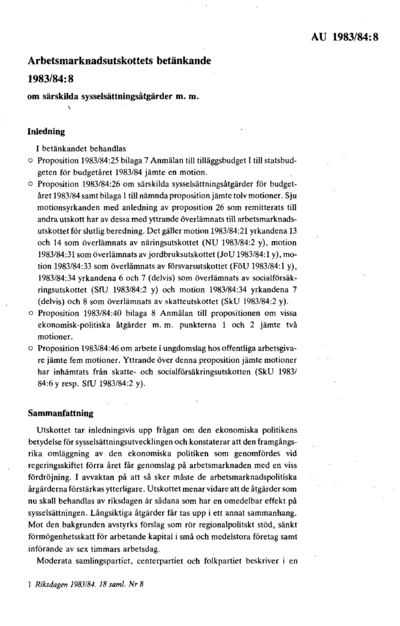 Omslaget till bet. 1983/84:AU8
