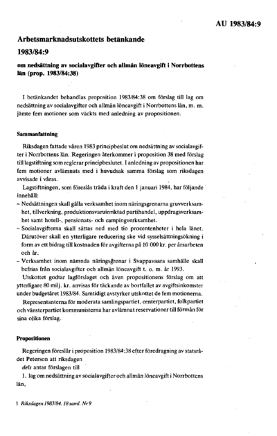 Omslaget till bet. 1983/84:AU9