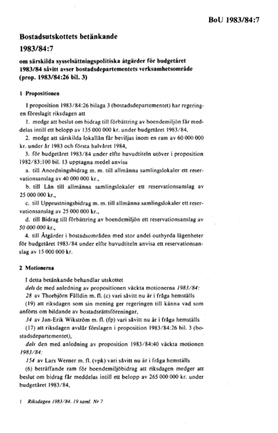 Omslaget till bet. 1983/84:BoU7