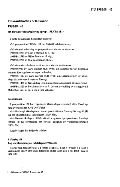 Omslaget till bet. 1983/84:FiU42