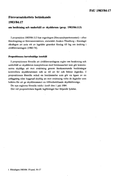 Omslaget till bet. 1983/84:FöU17